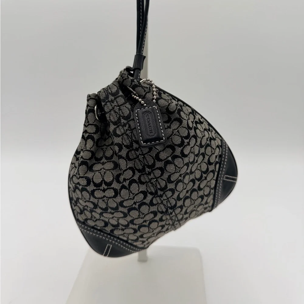 Coach Signature Mini C Drawstring Wristlet Pouch Black Jacquard Y2K